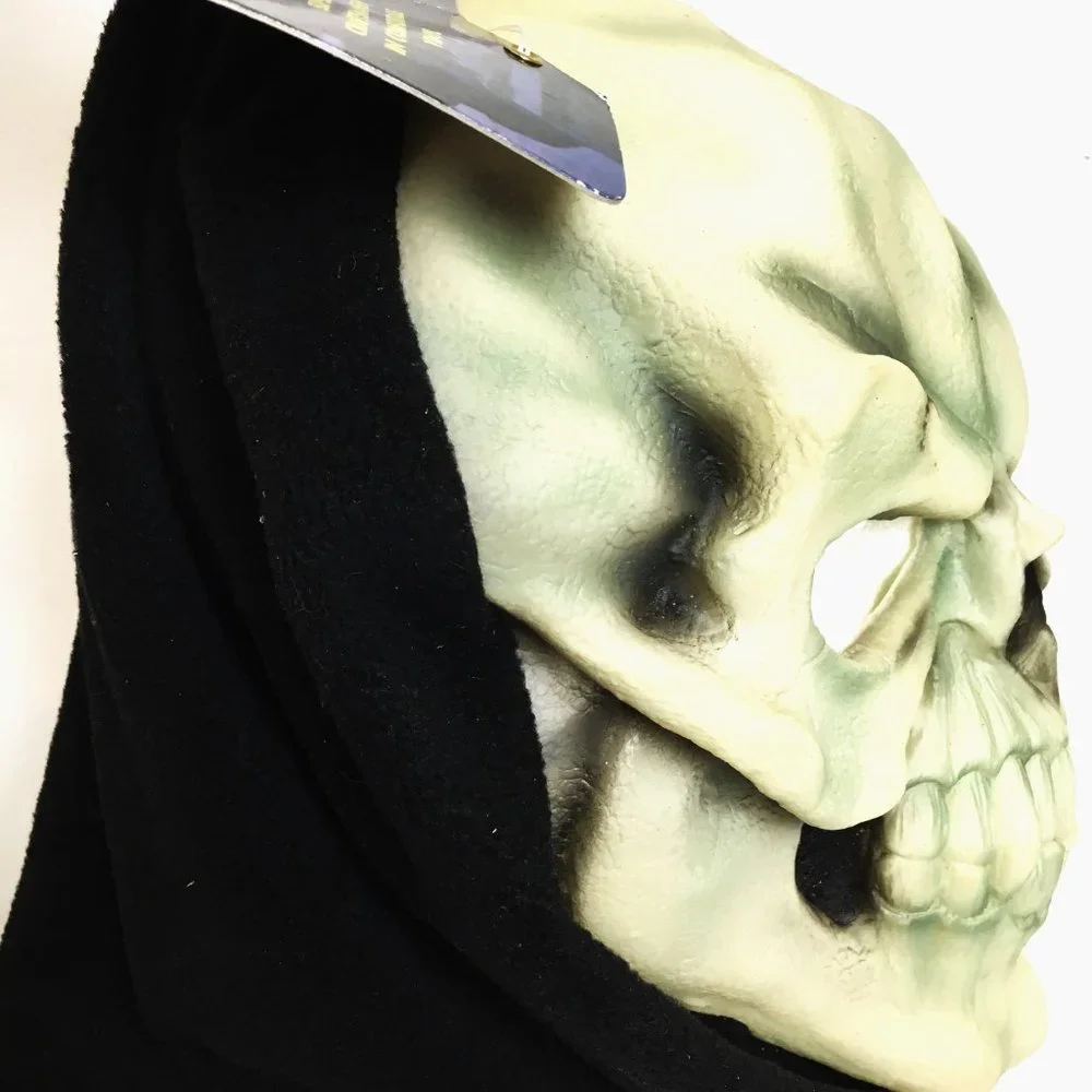Skull Glow in the Dark vinyl mask w/ velour hood 90's NOS NWT Vtg